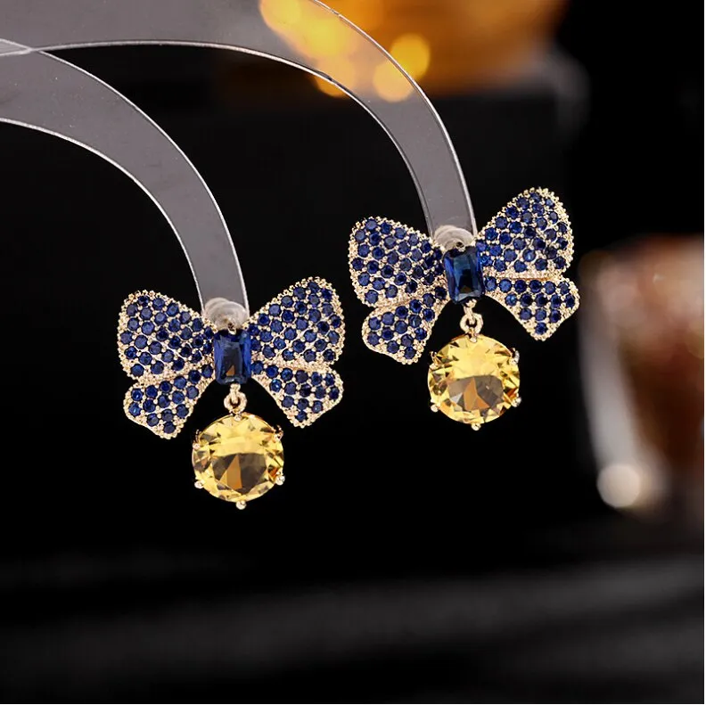 Micro-inlaid zirconium Korean retro fashion temperament earrings simple S925 silver needle zircon bow earrings female HR01619