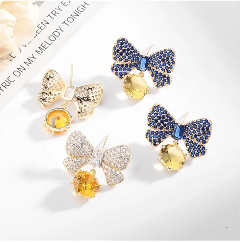 Micro-inlaid zirconium Korean retro fashion temperament earrings simple S925 silver needle zircon bow earrings female HR01619