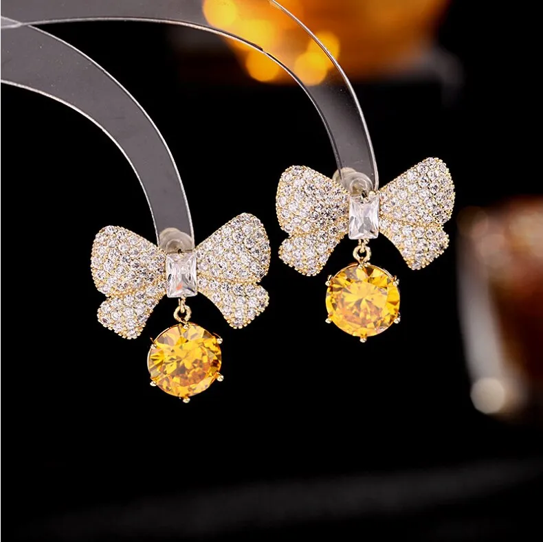 Micro-inlaid zirconium Korean retro fashion temperament earrings simple S925 silver needle zircon bow earrings female HR01619