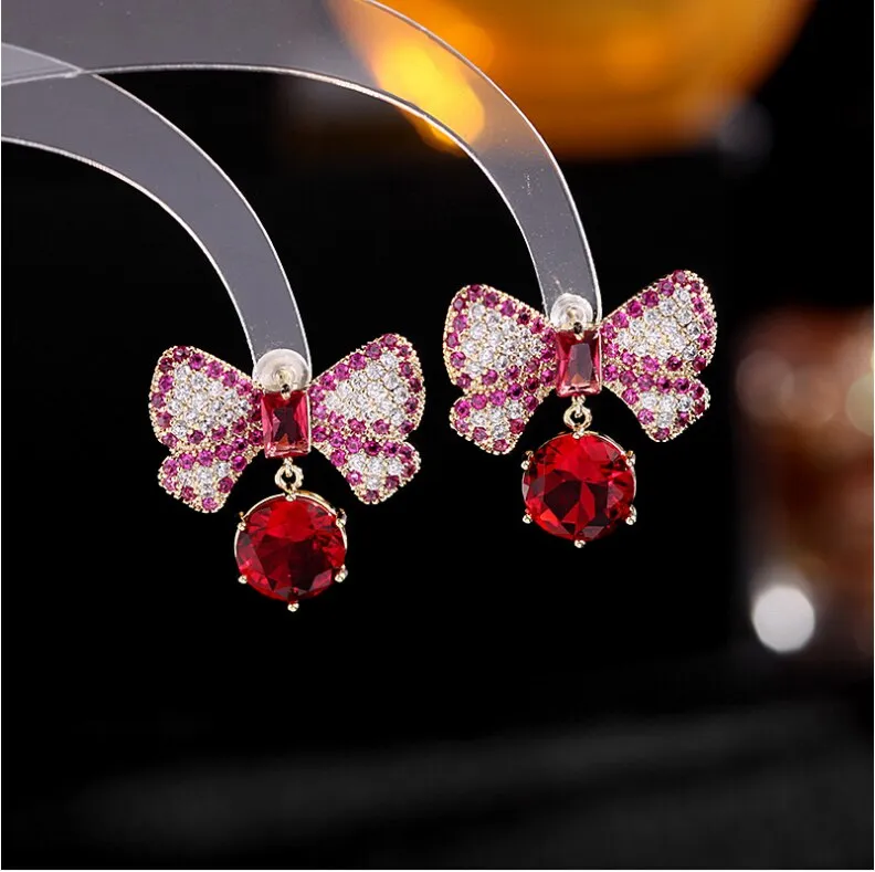 Micro-inlaid zirconium Korean retro fashion temperament earrings simple S925 silver needle zircon bow earrings female HR01619