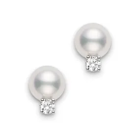 Mikimoto 18K White Gold 6-6.5mm Pearl & Diamond Stud Earrings
