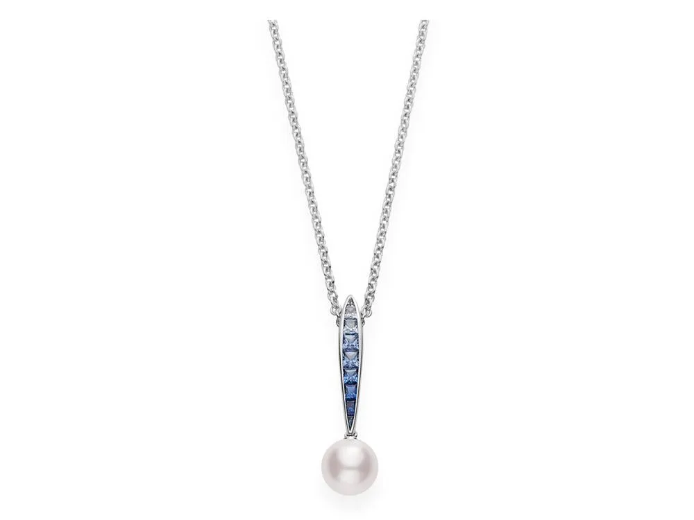 Mikimoto 18K White Gold Akoya Pearl Necklace with Blue Sapphire