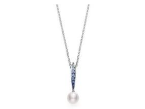 Mikimoto 18K White Gold Akoya Pearl Necklace with Blue Sapphire