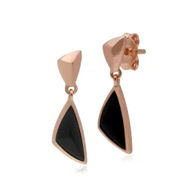 Mini Statement Schwarzer Onyx Tropfen Ohrringe in Rose Vergoldetem 925 Sterling Silber