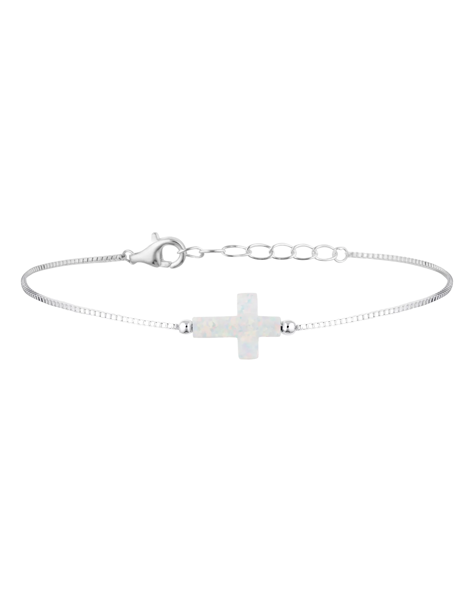 Mocha Sterling Silver Mini Cross Fine Bracelet - White