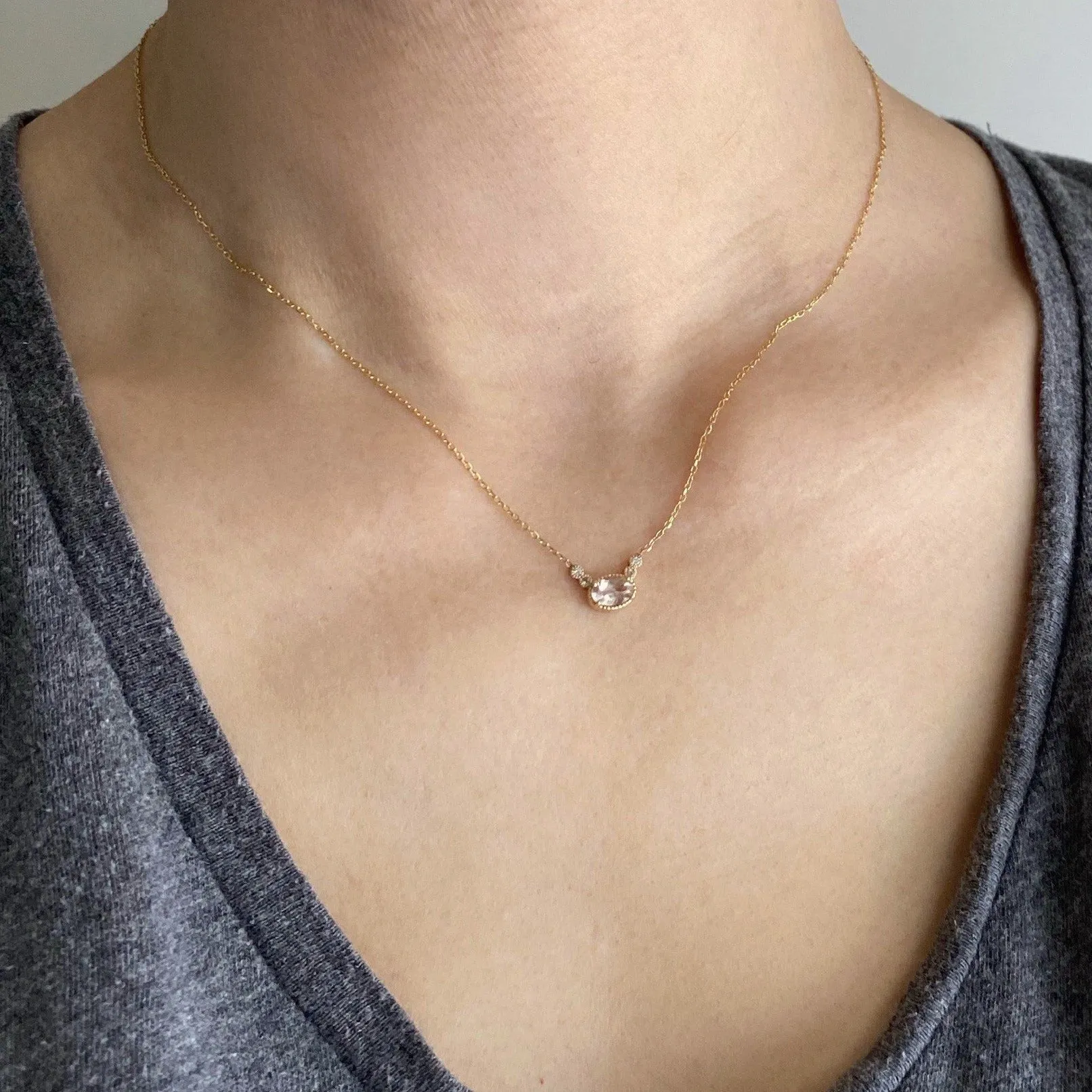 Morganite Green Sapphire Dew Necklace (ready to ship option)*