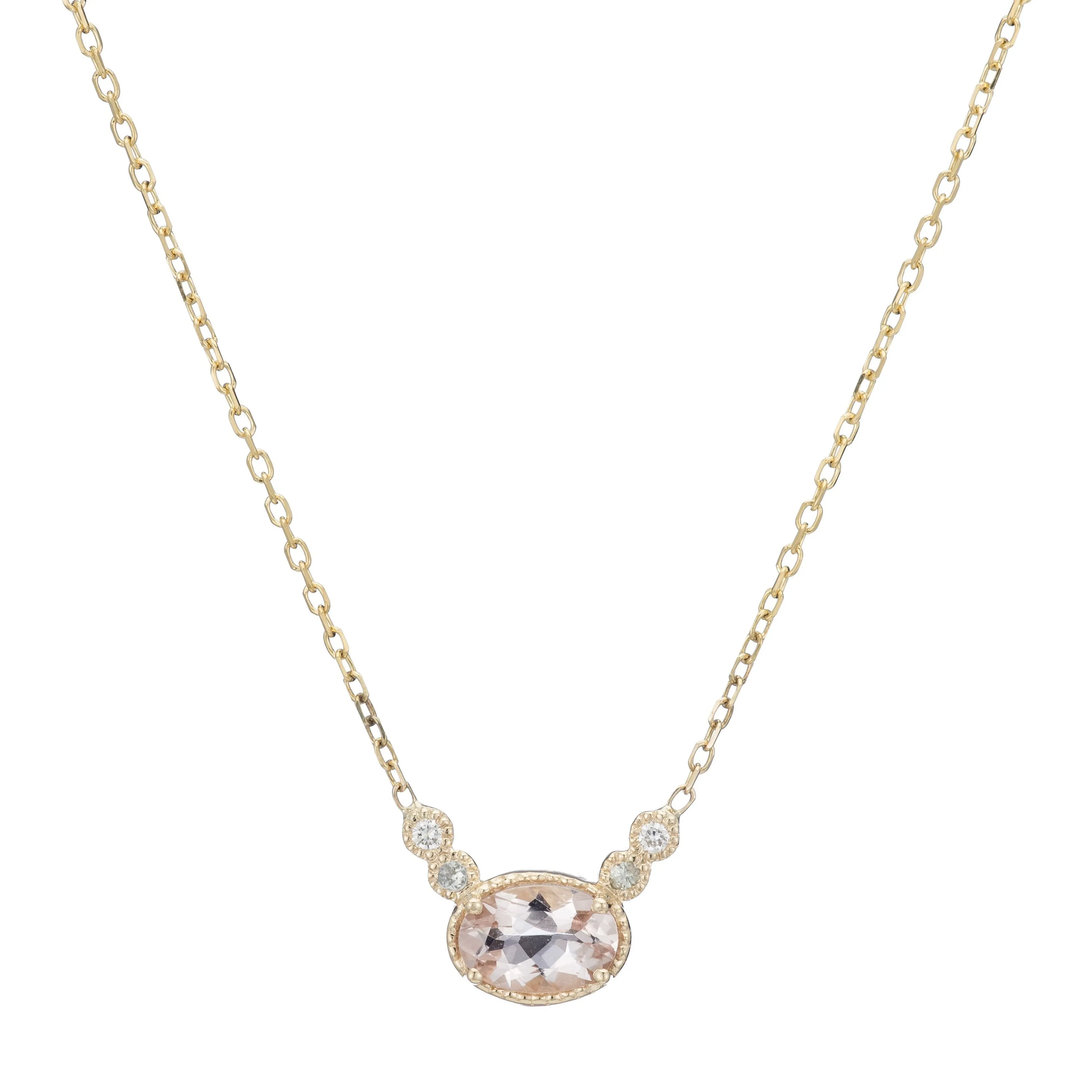 Morganite Green Sapphire Dew Necklace (ready to ship option)*