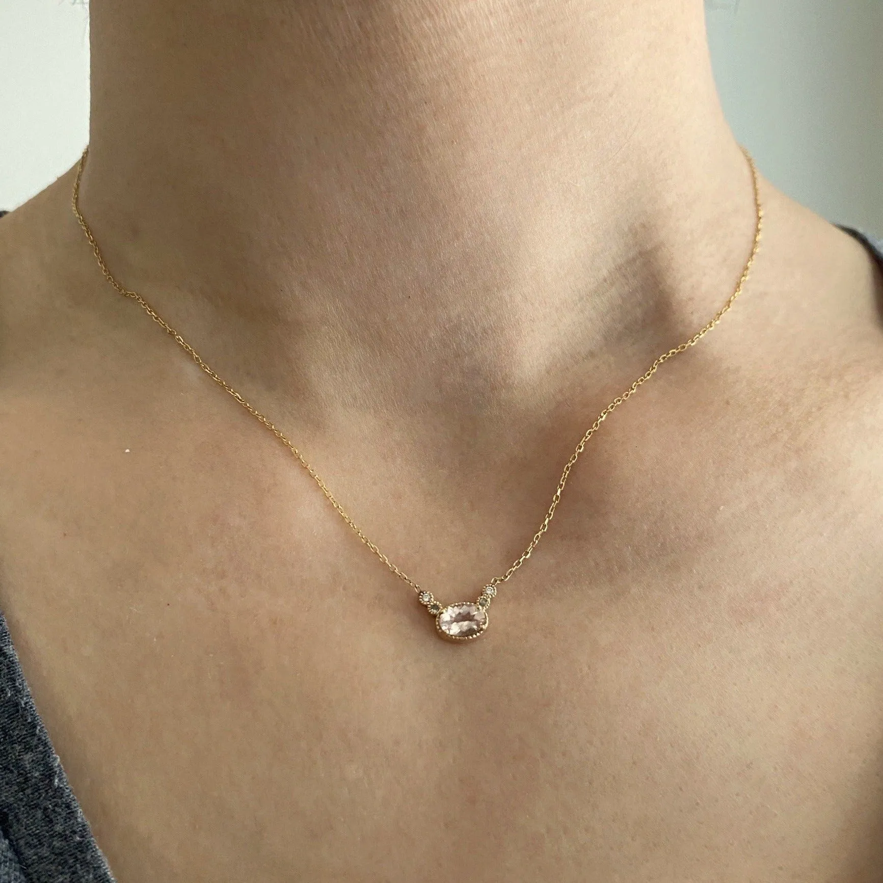 Morganite Green Sapphire Dew Necklace (ready to ship option)*