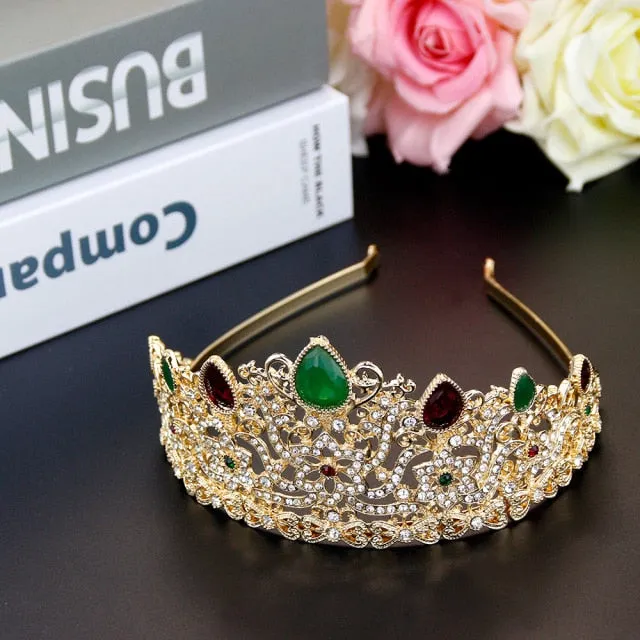 Moroccan Gold Tiara Crown Crystal  Headpiece