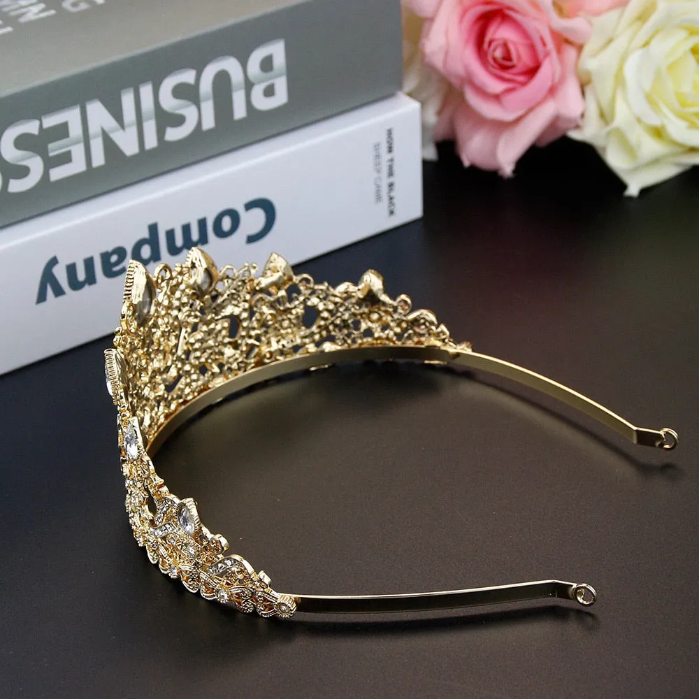 Moroccan Gold Tiara Crown Crystal  Headpiece