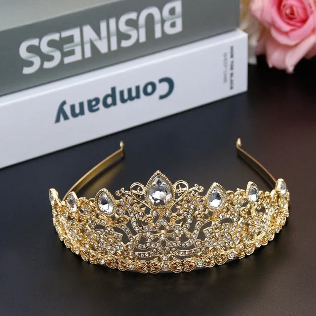 Moroccan Gold Tiara Crown Crystal  Headpiece