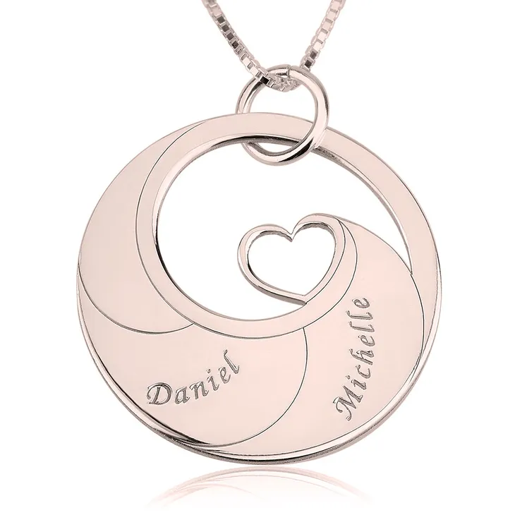 Mother's Heart Necklace with Engraved Names - Rose Gold Plated