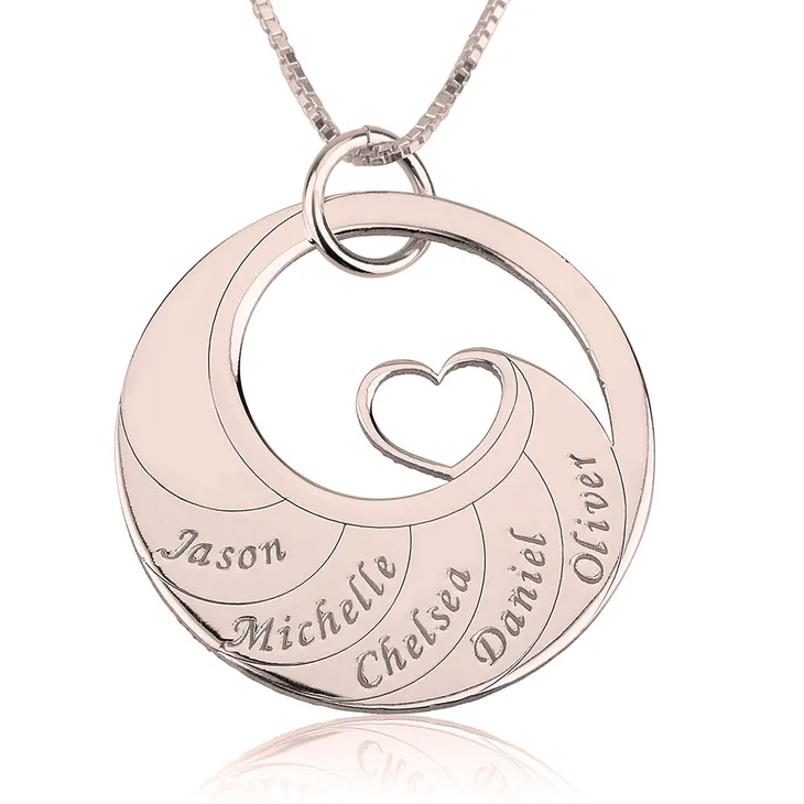 Mother's Heart Necklace with Engraved Names - Rose Gold Plated