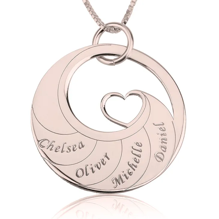 Mother's Heart Necklace with Engraved Names - Rose Gold Plated