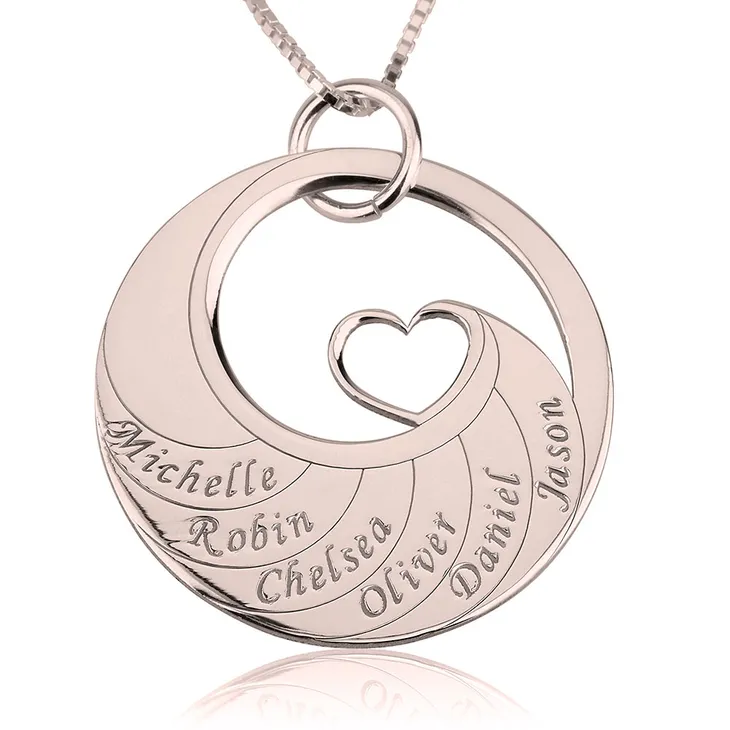 Mother's Heart Necklace with Engraved Names - Rose Gold Plated