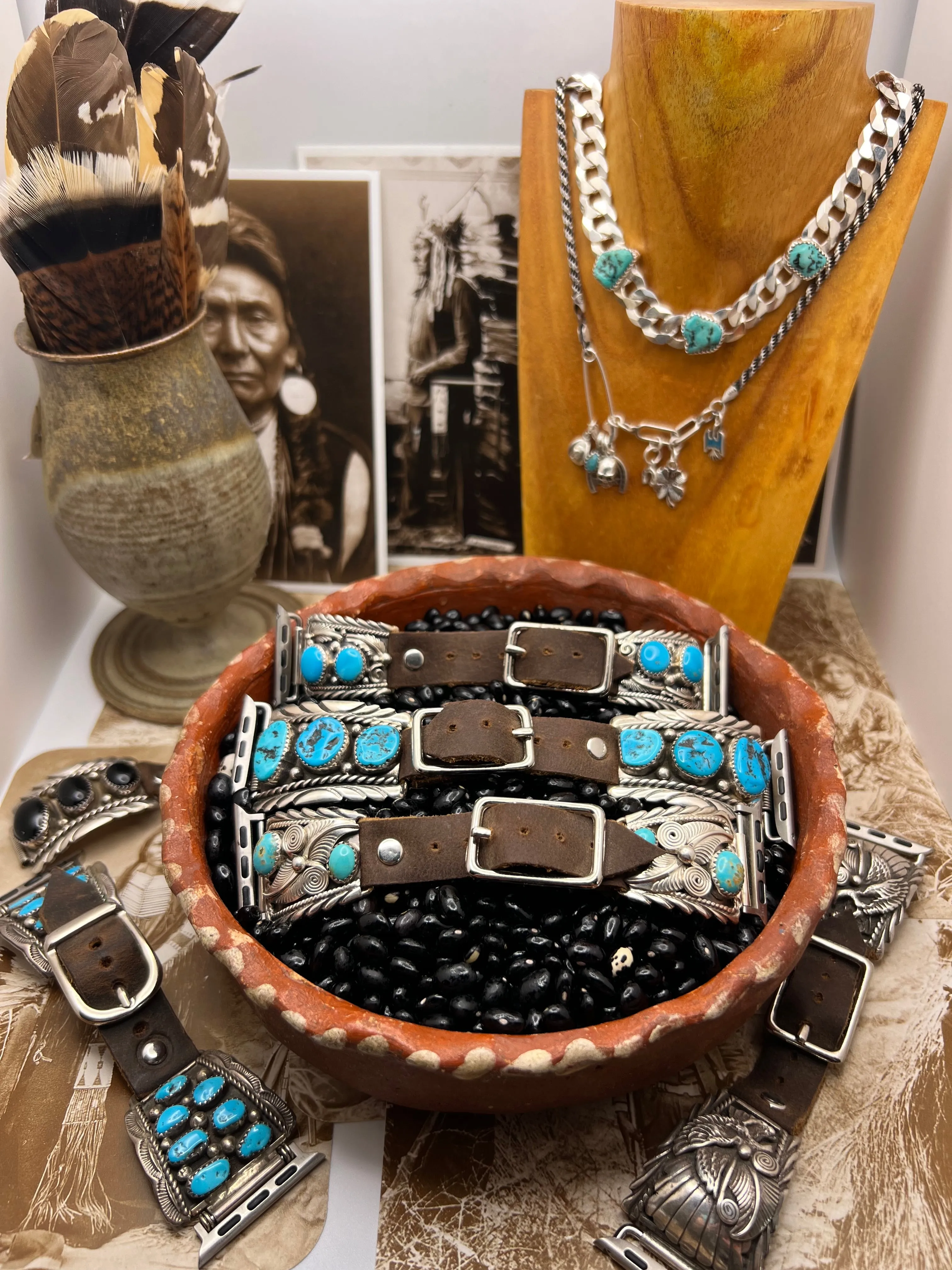 Native American Sterling Silver Watch Band with Turquoise K