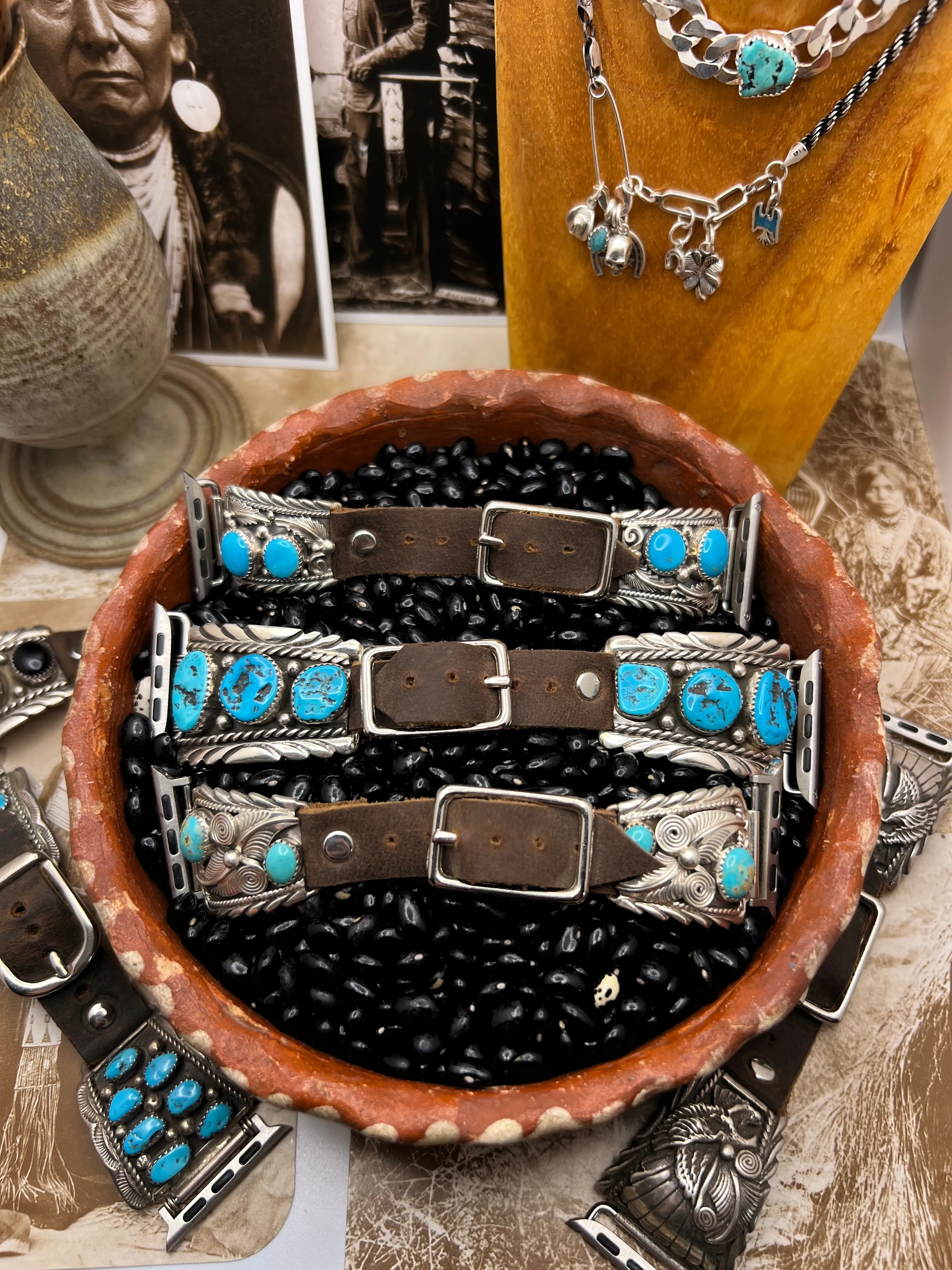 Native American Sterling Silver Watch Band with Turquoise K
