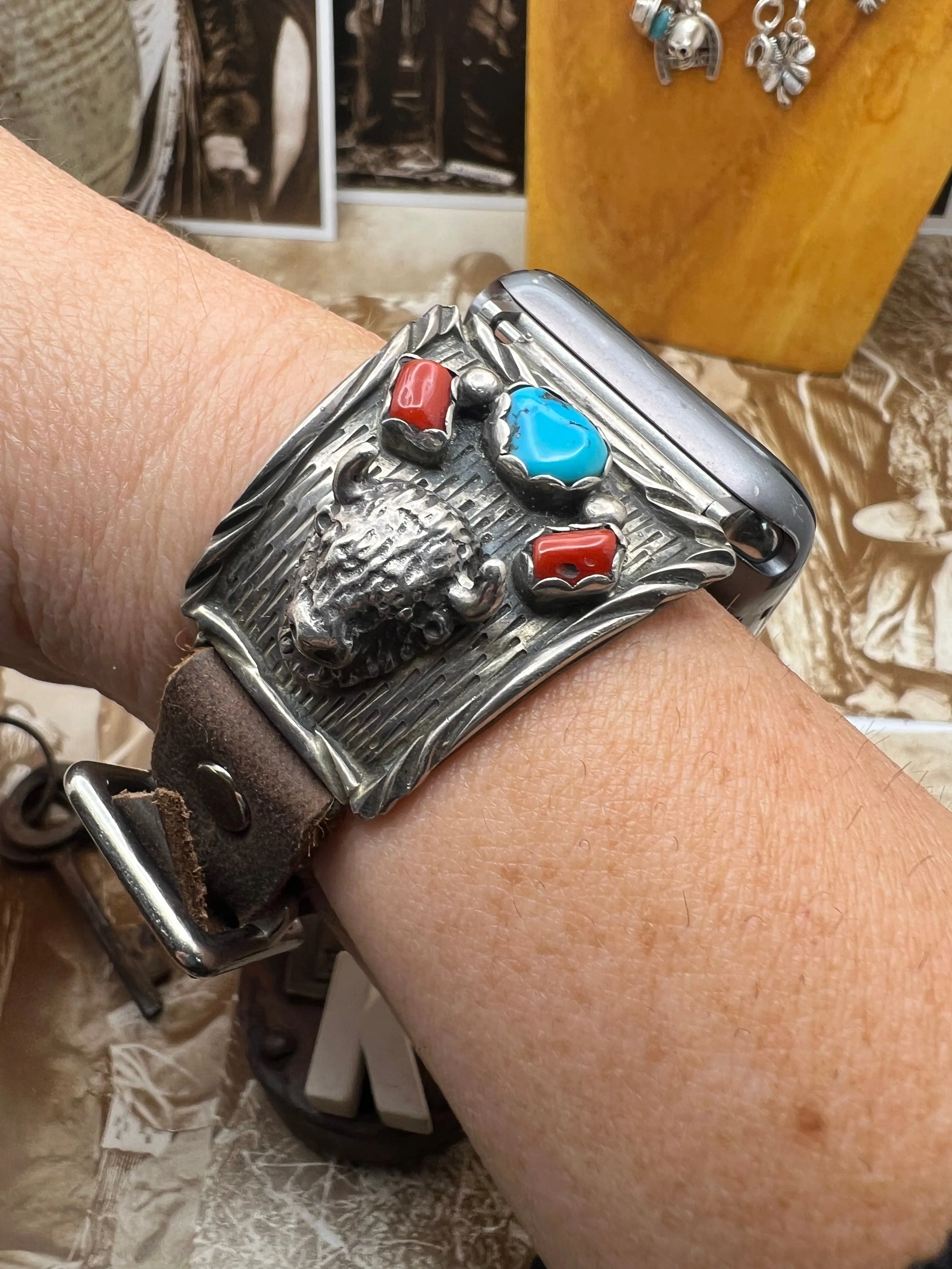 Native American Sterling Silver Watch Band with Turquoise K