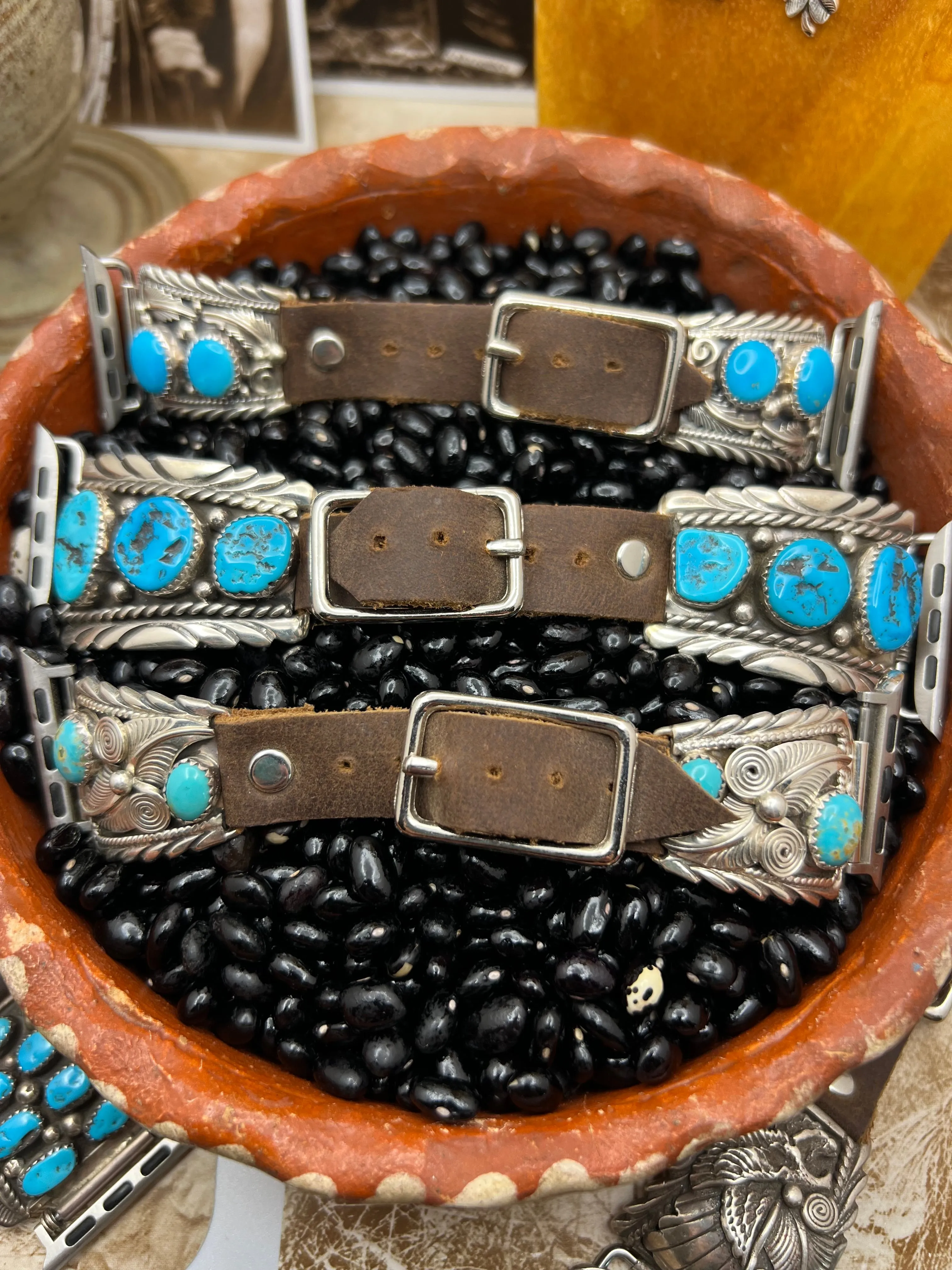Native American Sterling Silver Watch Band with Turquoise K