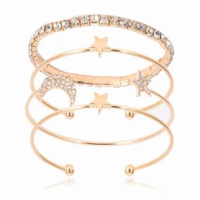 Natural Crystal & Diamond Bangle Bracelet Set