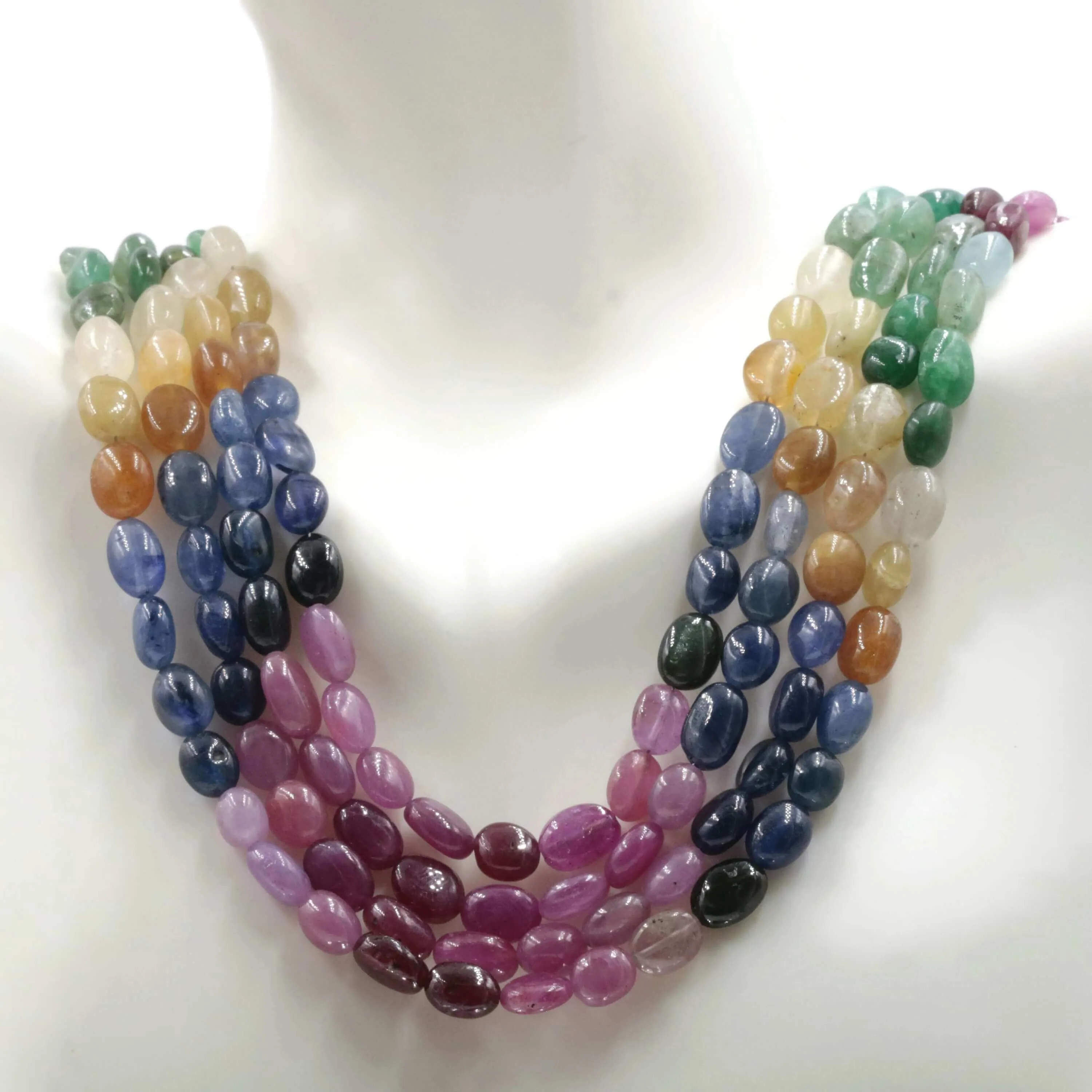Natural Multi Gemstone Strand Genuine Emerald Beads Orange Sapphire Beaded Strand Blue Sapphire Beaded Strand SKU 6142700 6142702