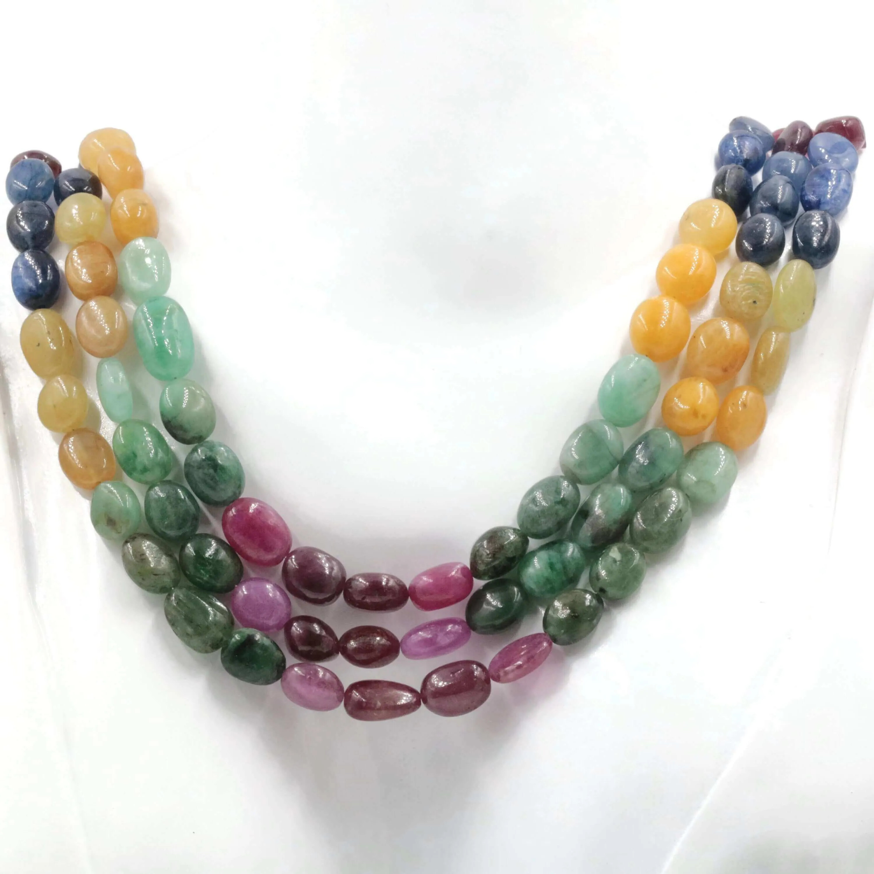 Natural Multi Gemstone Strand Genuine Emerald Beads Orange Sapphire Beaded Strand Blue Sapphire Beaded Strand SKU 6142700 6142702