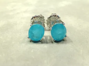 Neon Blue Paraiba Tourmaline Oval Stud Earrings