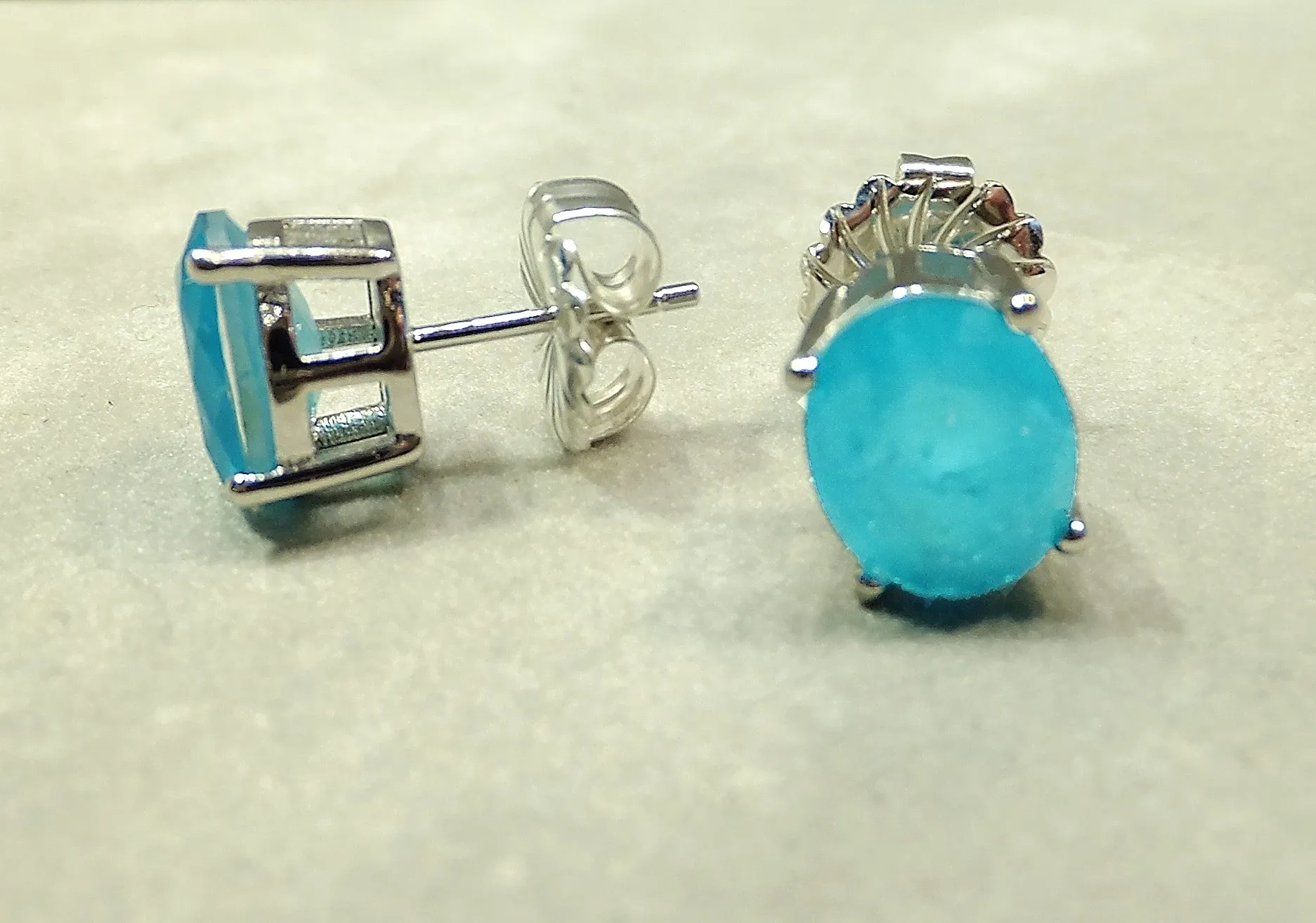 Neon Blue Paraiba Tourmaline Oval Stud Earrings