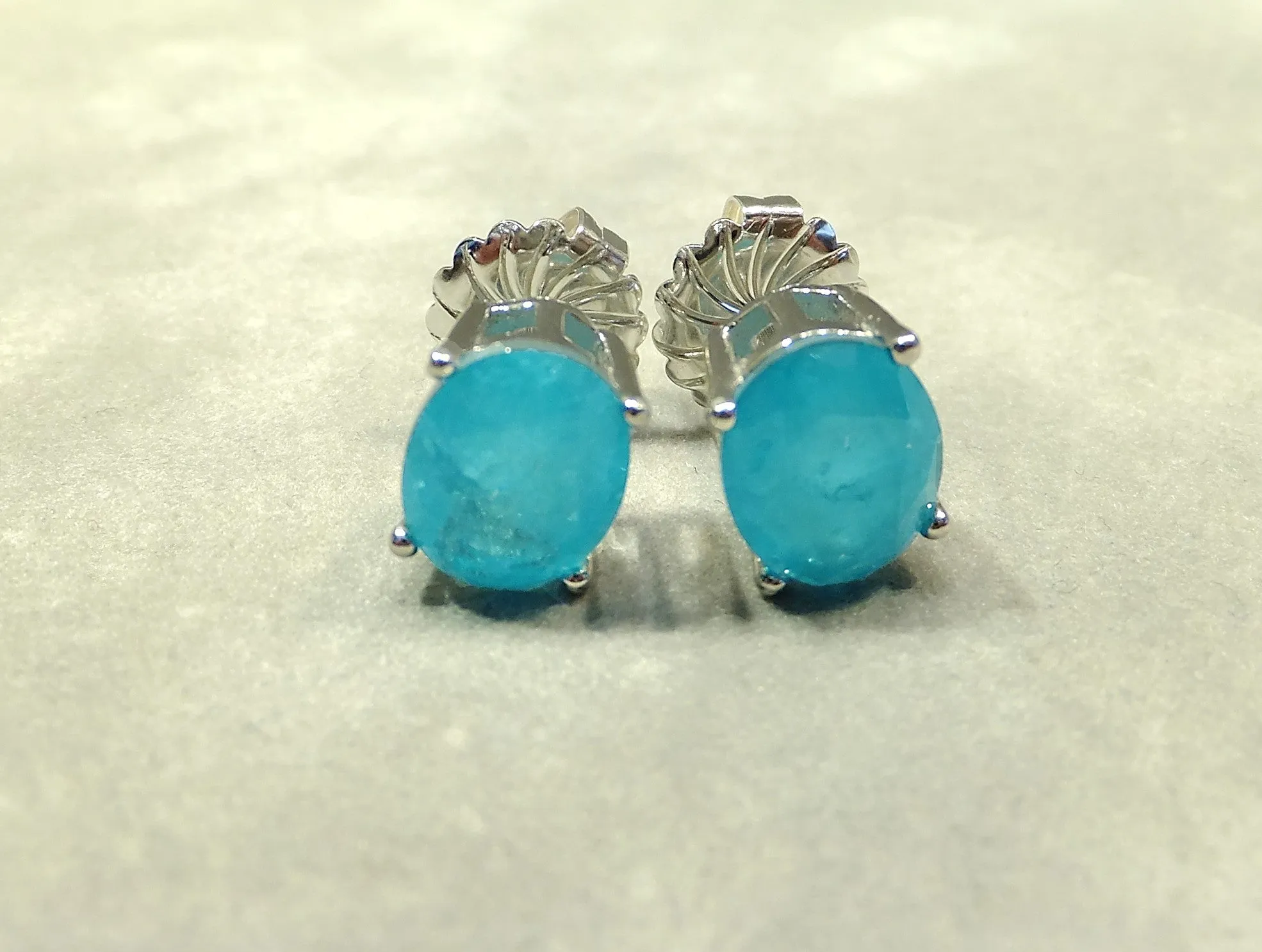 Neon Blue Paraiba Tourmaline Oval Stud Earrings