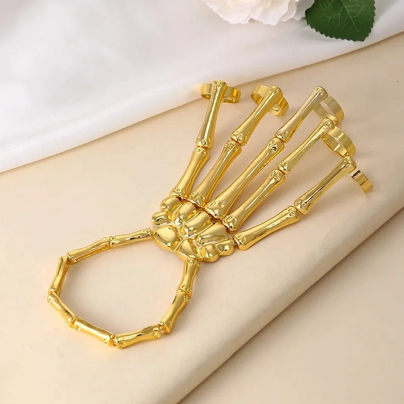 New Bracelet European And American Personalized Punk Skull Hand Bone Five Finger Ring Bracelet Adjustable Integrated Chain Women