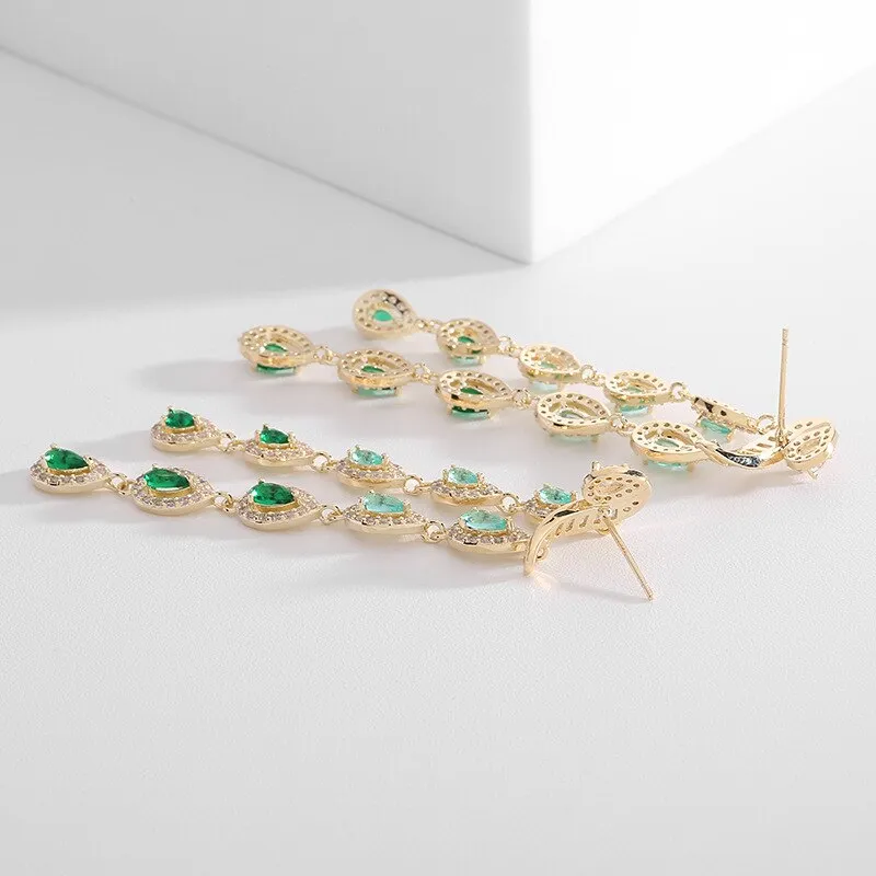 New Cubic Zircon S925 Silver Needle Long Light Luxury Banquet Dress Earrings Micro-set Zircon Waterdrop Earrings LYG005