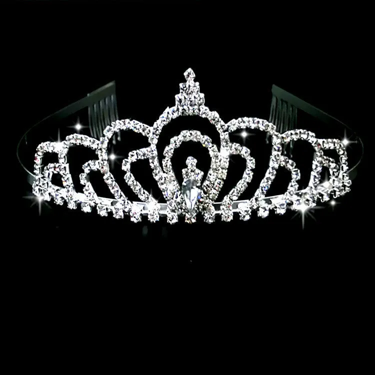 New design Romatic crown tiara elegant peach heart rhinestone crystal hair jewelry luxury bride wedding party