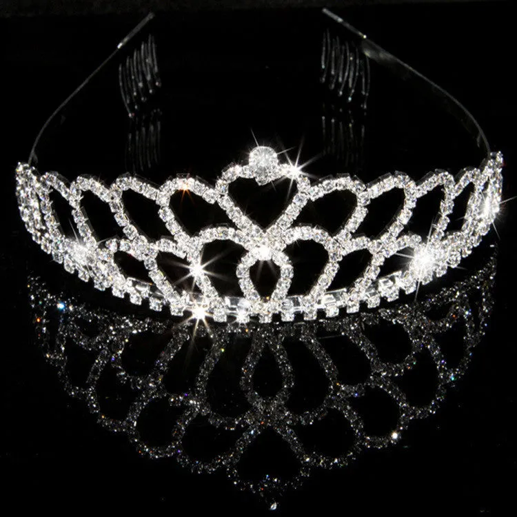 New design Romatic crown tiara elegant peach heart rhinestone crystal hair jewelry luxury bride wedding party