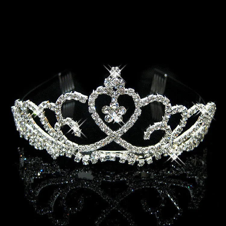 New design Romatic crown tiara elegant peach heart rhinestone crystal hair jewelry luxury bride wedding party