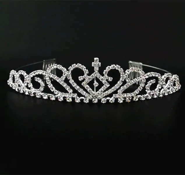 New design Romatic crown tiara elegant peach heart rhinestone crystal hair jewelry luxury bride wedding party