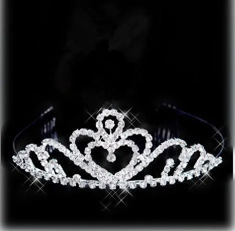 New design Romatic crown tiara elegant peach heart rhinestone crystal hair jewelry luxury bride wedding party