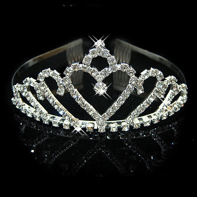 New design Romatic crown tiara elegant peach heart rhinestone crystal hair jewelry luxury bride wedding party
