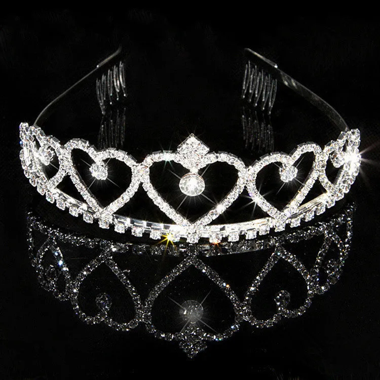 New design Romatic crown tiara elegant peach heart rhinestone crystal hair jewelry luxury bride wedding party