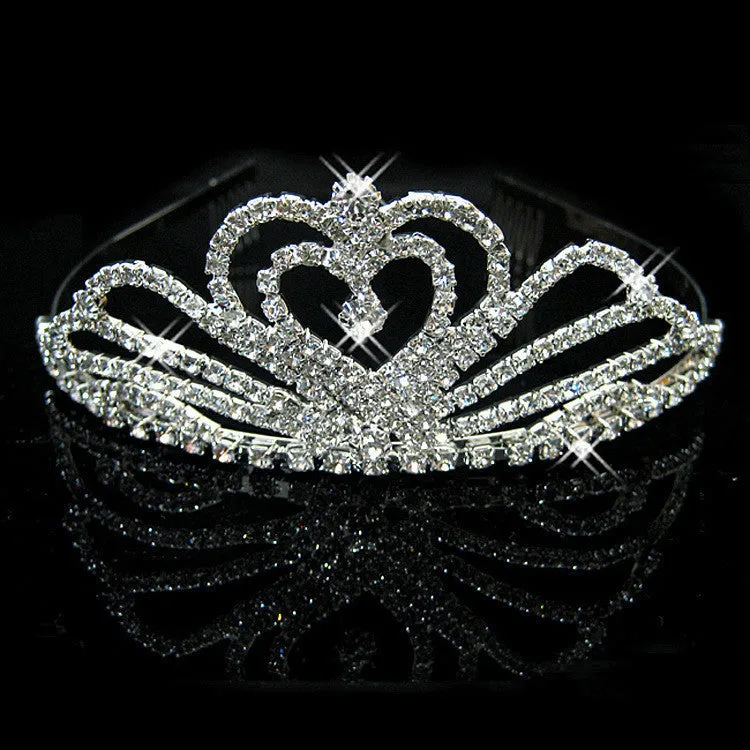 New design Romatic crown tiara elegant peach heart rhinestone crystal hair jewelry luxury bride wedding party
