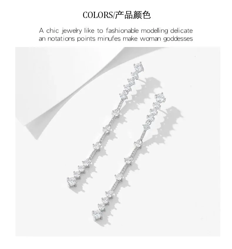 New Fashion Long Cubic Zirconia Minimalist lines Earrings, Wedding Bride's Jewelry Tassels Earrings LYA097