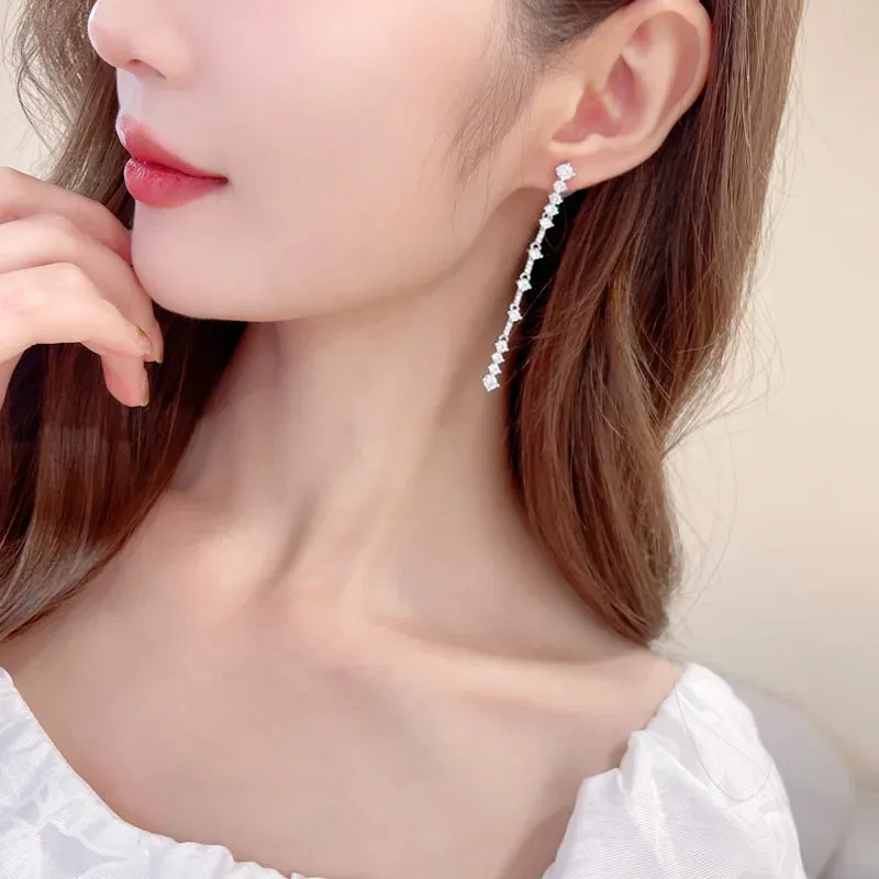New Fashion Long Cubic Zirconia Minimalist lines Earrings, Wedding Bride's Jewelry Tassels Earrings LYA097