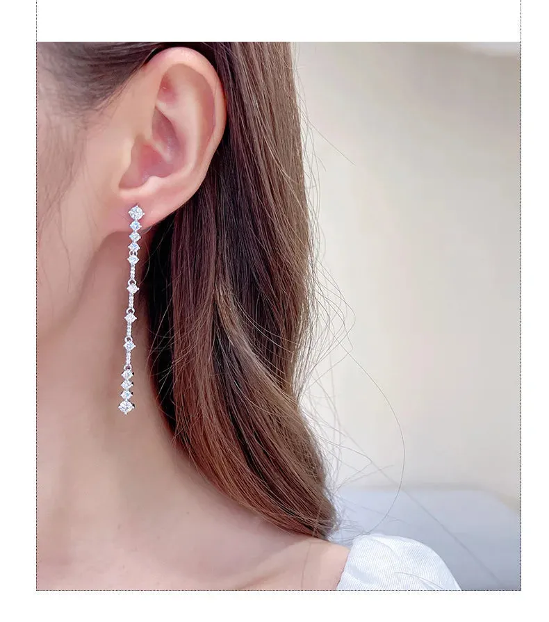 New Fashion Long Cubic Zirconia Minimalist lines Earrings, Wedding Bride's Jewelry Tassels Earrings LYA097