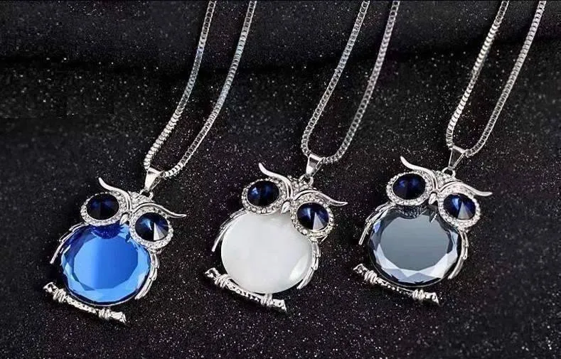 Night Shades Austrian Crystal Owl Cabochon Necklace ~ Three Colors