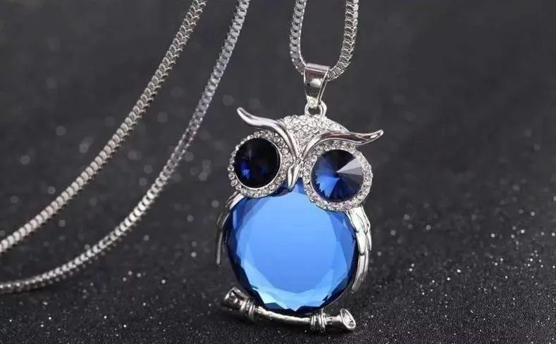 Night Shades Austrian Crystal Owl Cabochon Necklace ~ Three Colors