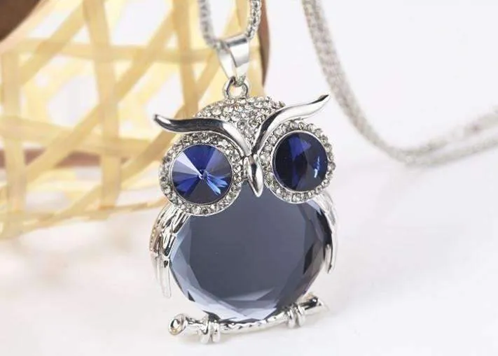 Night Shades Austrian Crystal Owl Cabochon Necklace ~ Three Colors