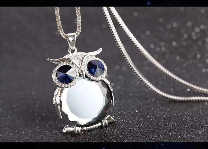 Night Shades Austrian Crystal Owl Cabochon Necklace ~ Three Colors
