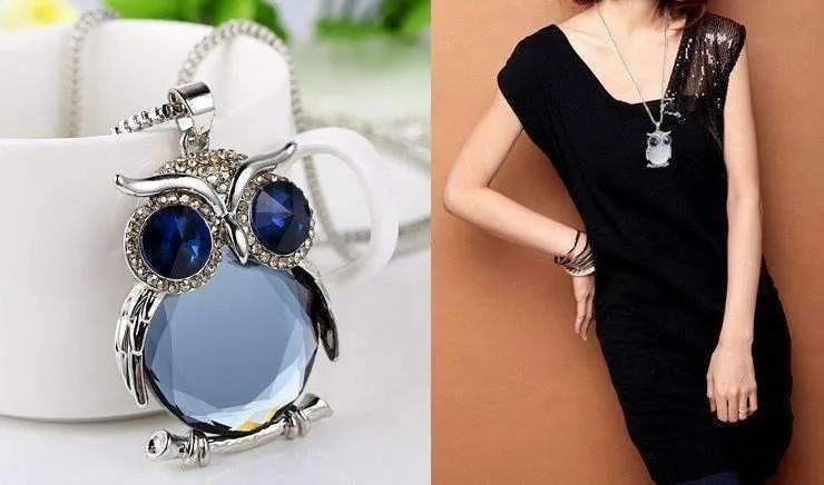 Night Shades Austrian Crystal Owl Cabochon Necklace ~ Three Colors