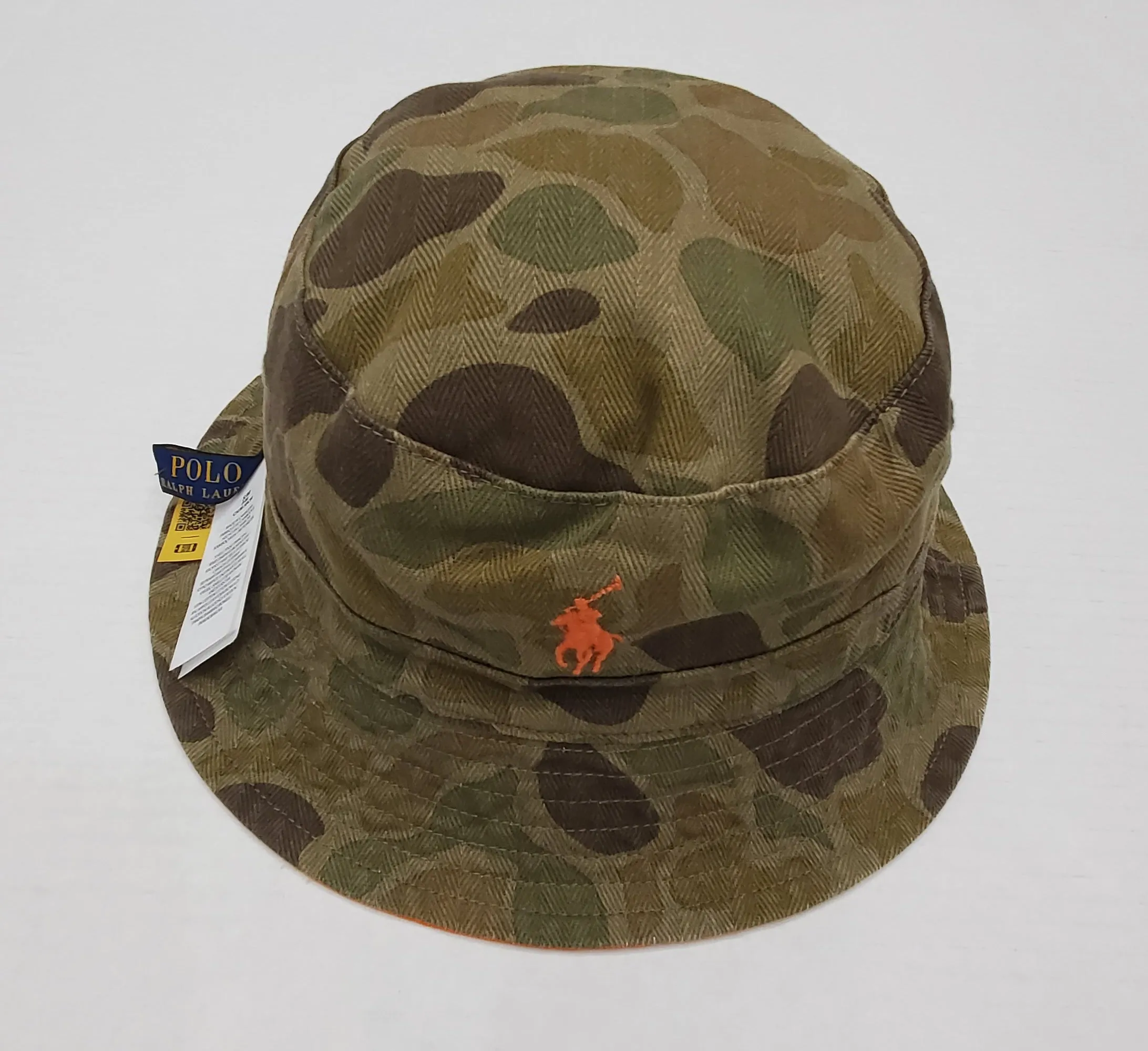 Nwt Polo Ralph Lauren Reversible Camo/Orange Pony Bucket Hat