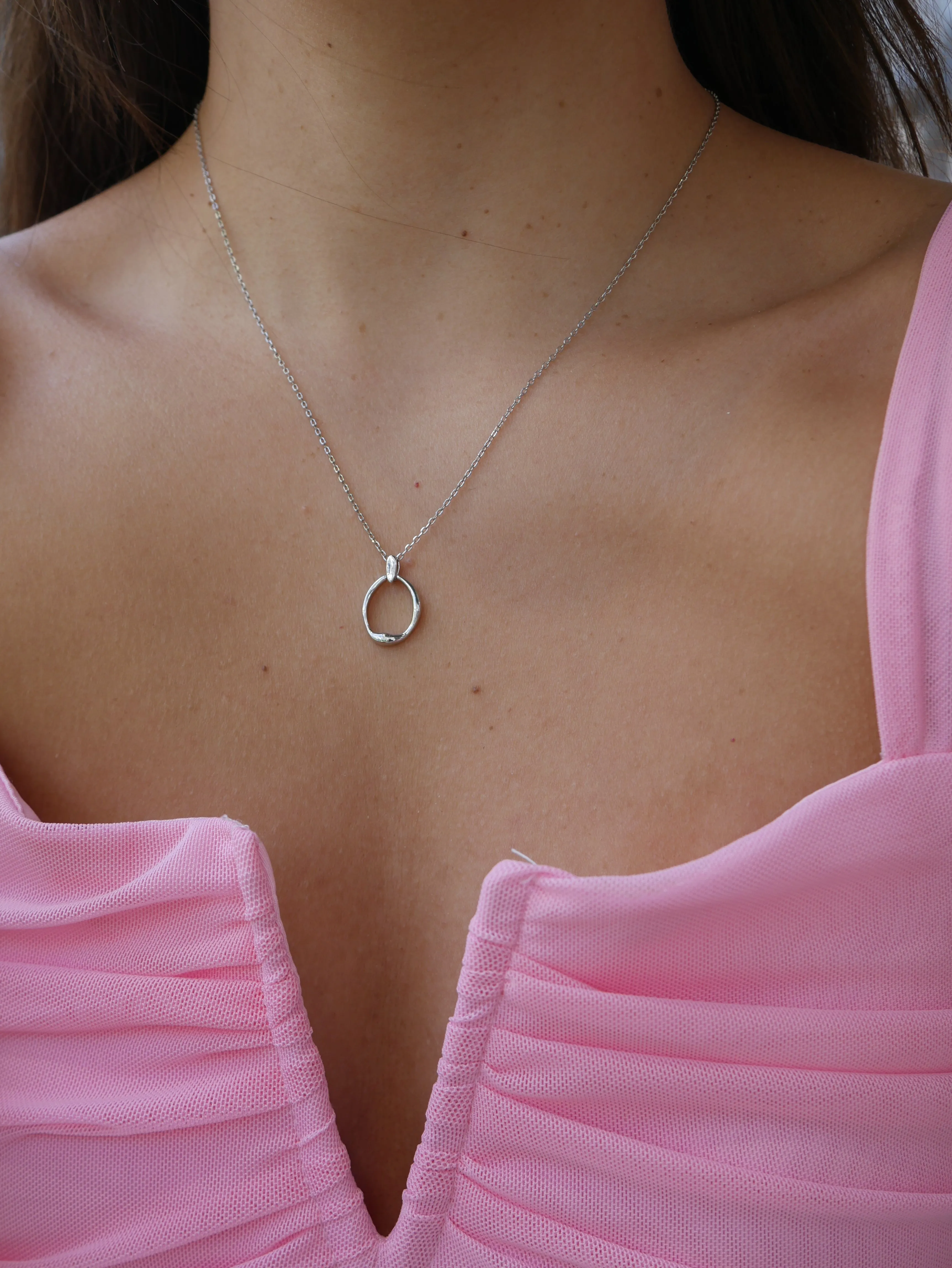 Oval Circle Necklace 925 Sterling Silver Irregular Open Oval Circle Dainty Necklace