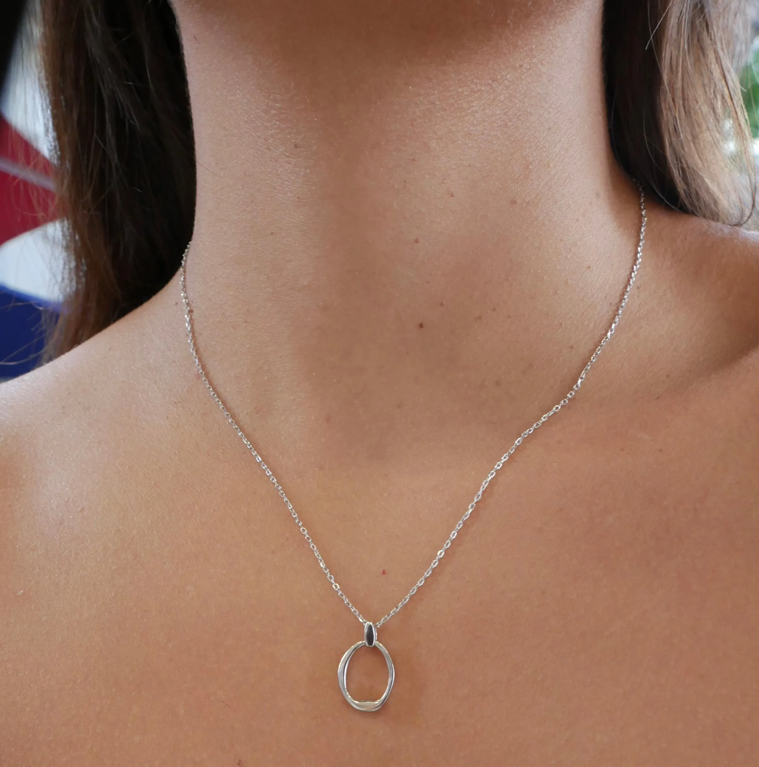 Oval Circle Necklace 925 Sterling Silver Irregular Open Oval Circle Dainty Necklace